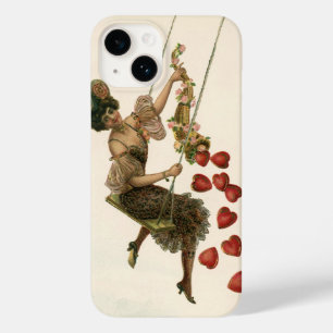 Coque Pour iPhone 14 Saint-Valentin vintage, Dame victorienne sur une b