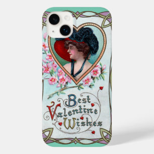 Coque Pour iPhone 14 Plus Saint-Valentin vintage, Femme élégante dans un cœu