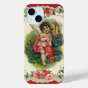 Coque Pour iPhone 15 Saint-Valentin vintage victorien Chérubin au télép