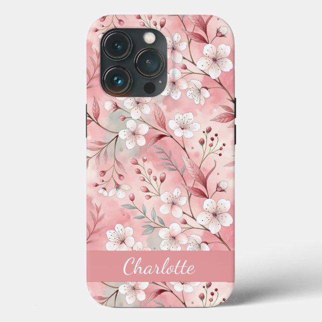 Coques Case-Mate iPhone Sakura personnalisé Motif de fleur Rose (Verso)
