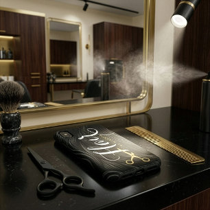 Case-Mate iPhone Case Salon de coiffure Coiffeur Moderne Ciseaux Noir Or