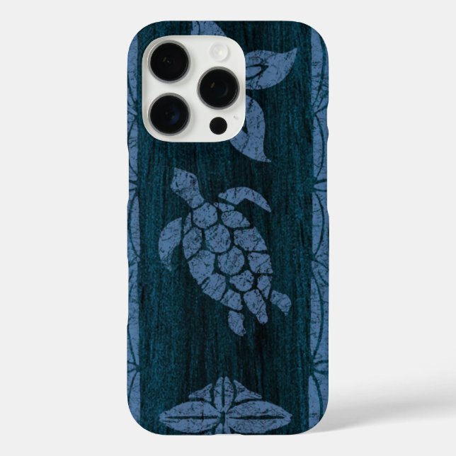 Coques Case-Mate iPhone Samoan Tapa Hawaiian Faux Wood Blue Surboard (Verso)