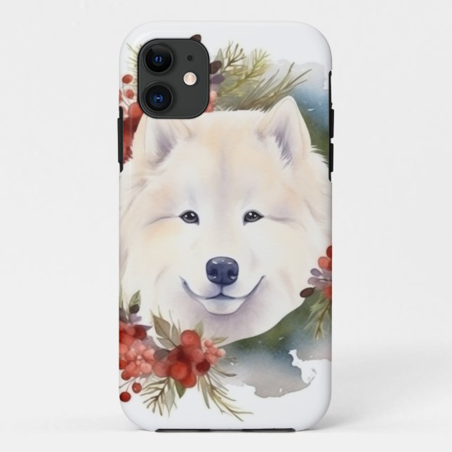 Coques Case-Mate iPhone Samoyed Christmas Wreath Festive Pup (Dos)