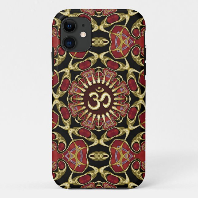 Coques Case-Mate iPhone Sanskrit Om Gold + Red Baroque (Dos)