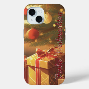 Coque Case-Mate iPhone Sapin de Noël avec des cadeaux dorés