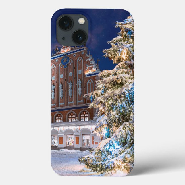 Coques Case-Mate iPhone sapin de Noël et maison des Têtes noires à Riga (Verso)