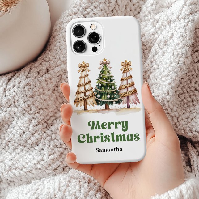 Coques Case-Mate iPhone Sapin de Noël singulier motif léopard aquarelle (Soft Christmas trees watercolor leopard pattern phone case)