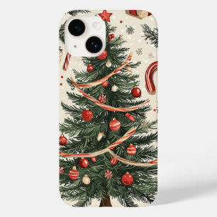 Coque Case-Mate iPhone Sapin de Noël Vintage Crème Rouge Toile Verte