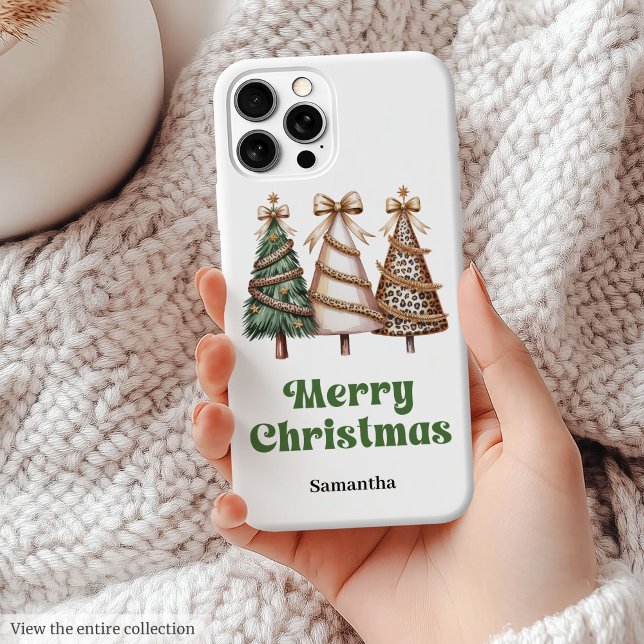 Coques Case-Mate iPhone Sapins de Noël Élégants Aquarelle Léopard  (Elegant Christmas trees watercolor leopard phone case gift)