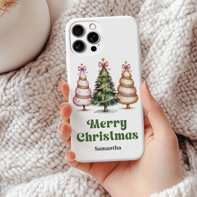 Coques Case-Mate iPhone Sapins de Noël léopard extravagants nom personnali (Playful leopard Christmas trees custom name phone case)