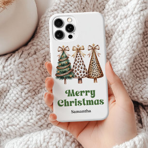 Coque Case-Mate iPhone Sapins de Noël minimalistes chic verts léopard dor
