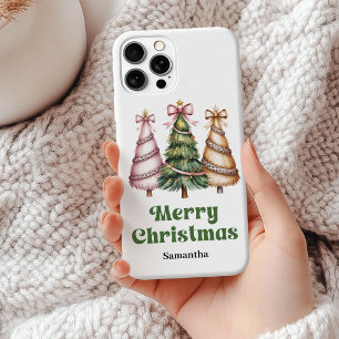 Coque Case-Mate iPhone Sapins de Noël motif léopard luxe nom personnalisé