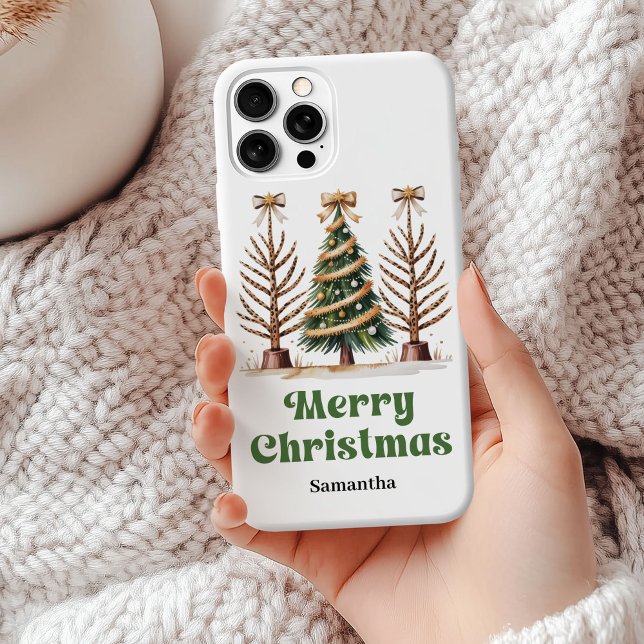 Coques Case-Mate iPhone Sapins de Noël personnalisés au léopard excentriqu (Stylish leopard Christmas trees personalized phone case gift)