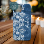 Coque Case-Mate iPhone Sapphire Blue Moody Damask Motif et nom<br><div class="desc">Une motif vintage au design tendance avec des couleurs bijoux et élégance. Les éléments sont plus faciles à customiser lorsque vous remplacez tout le texte et les photos en premier. Si votre art doit encore être ajusté, cliquez sur le bouton Personnaliser. Cela vous mènera à une zone de design où...</div>