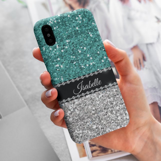 Coques Case-Mate iPhone Sarcelle argentée scintillement glamour personnali (Créateur téléchargé)