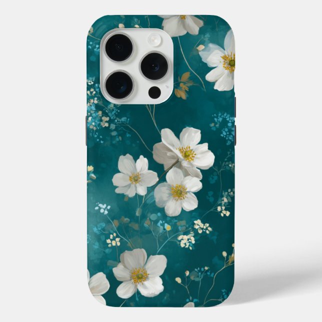 Coques Case-Mate iPhone Sarcelle aux douces fleurs blanches (Verso)
