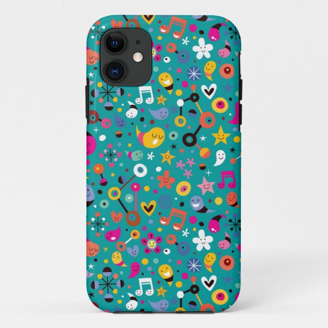 Coques Case-Mate iPhone sarcelle d'hiver de motif de bande dessinée (Dos)
