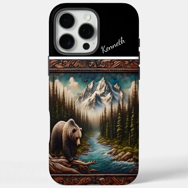Coques Case-Mate iPhone Saumon d'observation de l'ours dans Mountain Strea (Verso)