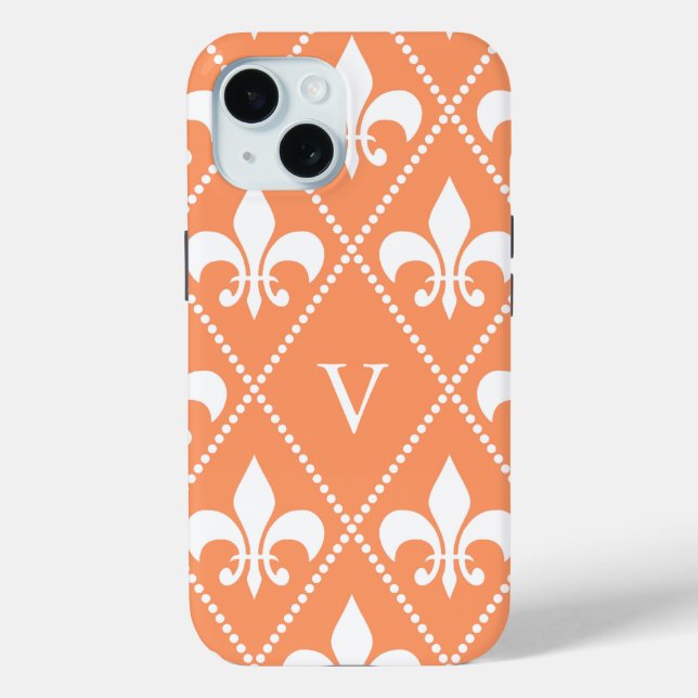 Coques Case-Mate iPhone Saumon Fleur de Lis avec monogramme (Verso)