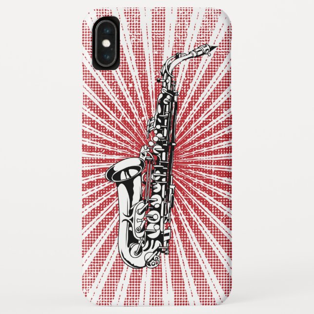 Coques Case-Mate iPhone Saxophone sur le rayon de soleil rouge grunge (Dos)