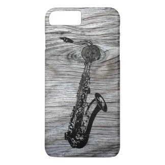 Coque iPhone 8 Plus/7 Plus Saxophone vintage et rustique sur bois ancien