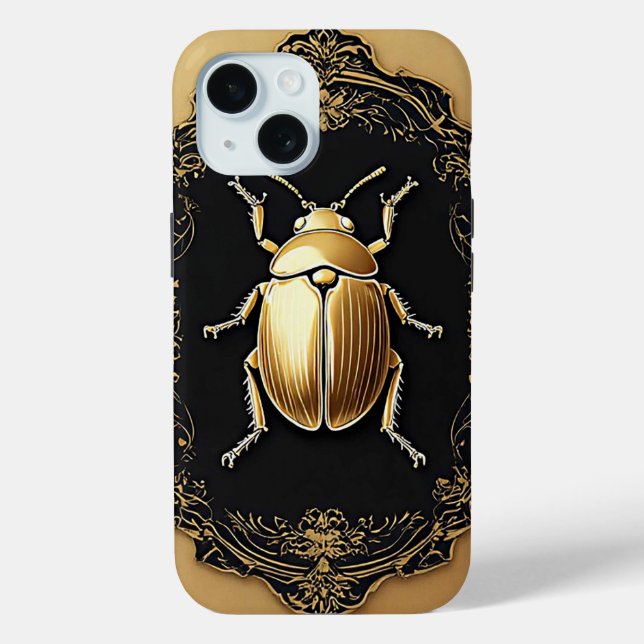 Coques Case-Mate iPhone Scarabée Orné Doré sur Fond Décoratif (Verso)