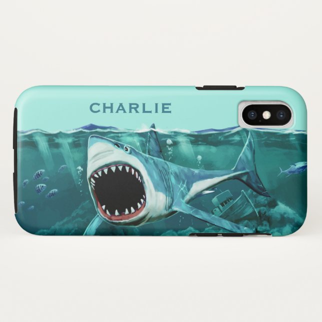 Coques Case-Mate iPhone Scary Shark dossiers de téléphone de nom personnal (Dos (Horizontal))