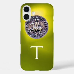 Coques iPhone 16 Plus SCEAU DU MODÈLE DE CHEVALIERS MONOGRAMME jaune