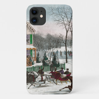 Coque iPhone 11 Scène américaine vintage d'hiver