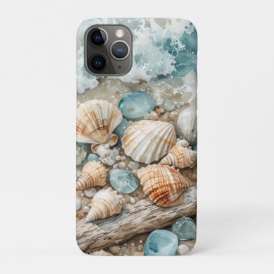 Case-Mate iPhone Case Scène de coquillages côtiers à l'aquarelle et bois