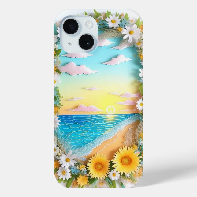 Coques Case-Mate iPhone Scène de craft en papier de vagues océaniques, lev (Verso)
