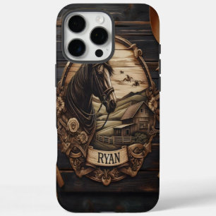 Coque iPhone 16 Pro Max Scène de ferme de chevaux sculptés