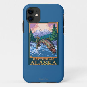 Coque iPhone 11 Scène de pêche de mouche - Ketchikan, Alaska