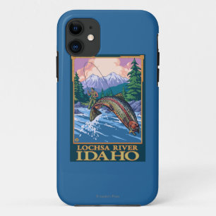 Coque iPhone 11 Scène de pêche de mouche - rivière de Lochsa,