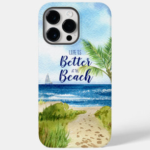 Coque Case-Mate iPhone Scène de plage à l'aquarelle La vie est meilleure 