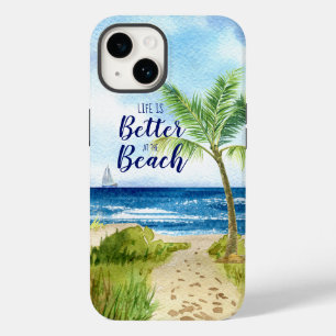 Coque Case-Mate iPhone Scène de plage à l'aquarelle La vie est meilleure
