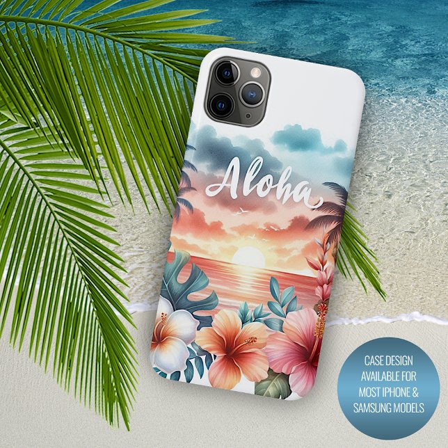 Coques Case-Mate iPhone Scène de plage tropicale Hawaiian Floral Sunset Be (Créateur téléchargé)