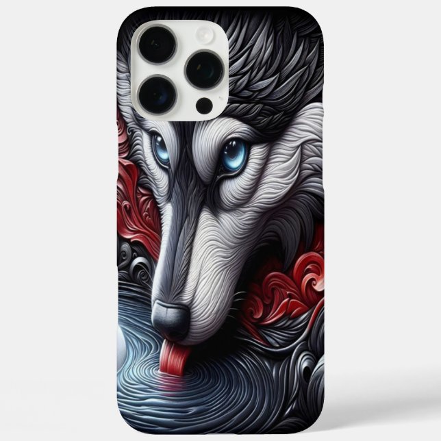 Coques Case-Mate iPhone Scène de réflexion du loup à oeil bleu (Verso)