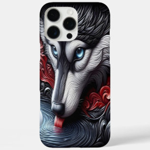 Coque iPhone 16 Pro Max Scène de réflexion du loup aux yeux bleus