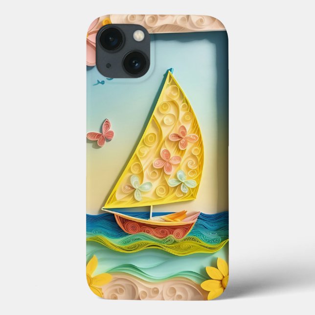 Coques Case-Mate iPhone Scène de voile artisanale avec fleurs en quilling (Verso)