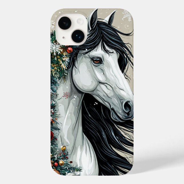 Coques Case-Mate iPhone Scène hivernale du cheval blanc de Noël (Verso)