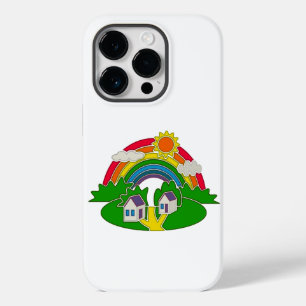 Coque Case-Mate iPhone Scène rurale avec arc-en-ciel et maison de campagn