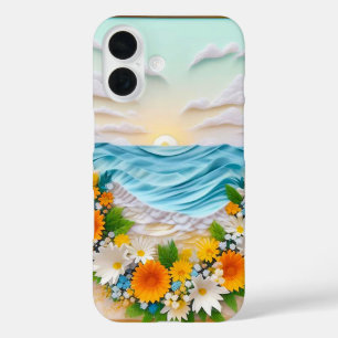 Coque Pour iPhone 16 Scène vibrante de papier craft de vagues océanique