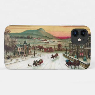 Coque iPhone 11 Scène vintage de Noël de pays