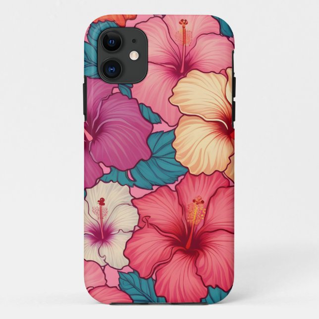 Coques Case-Mate iPhone Schéma floral d'hibiscus tropical (Dos)