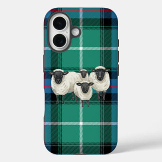 Coque Pour iPhone 16 Scottish Sheep on Tartan Background Phone Cover