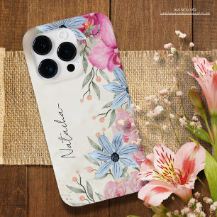 Coque Case-Mate iPhone Script botanique d'aquarelle douce personnalisé