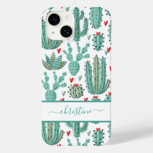 Coque Case-Mate iPhone Script de nom blanc vert Cactus