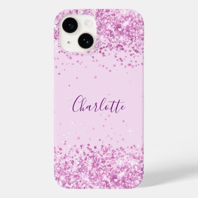 Coques Case-Mate iPhone Script de nom de confetti rose (Verso)