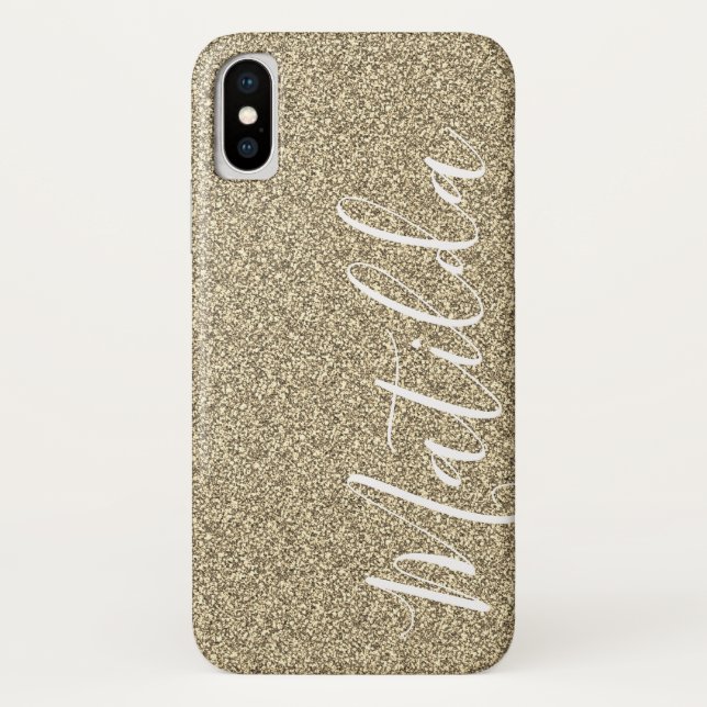 Coques Case-Mate iPhone Script de nom personnalisé Gold Parties scintillan (Dos)